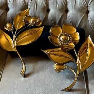 Vintage Pair MCM Syroco Gold Colored Flower Wall Hanging Decor